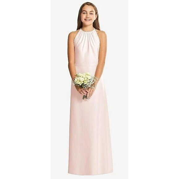 DESSY GIRL BLUSH CREPE JUNIOR BRIDESMAID DRESSES GIRLS SIZE 14 PINK BLUSH NEW - Picture 1 of 6